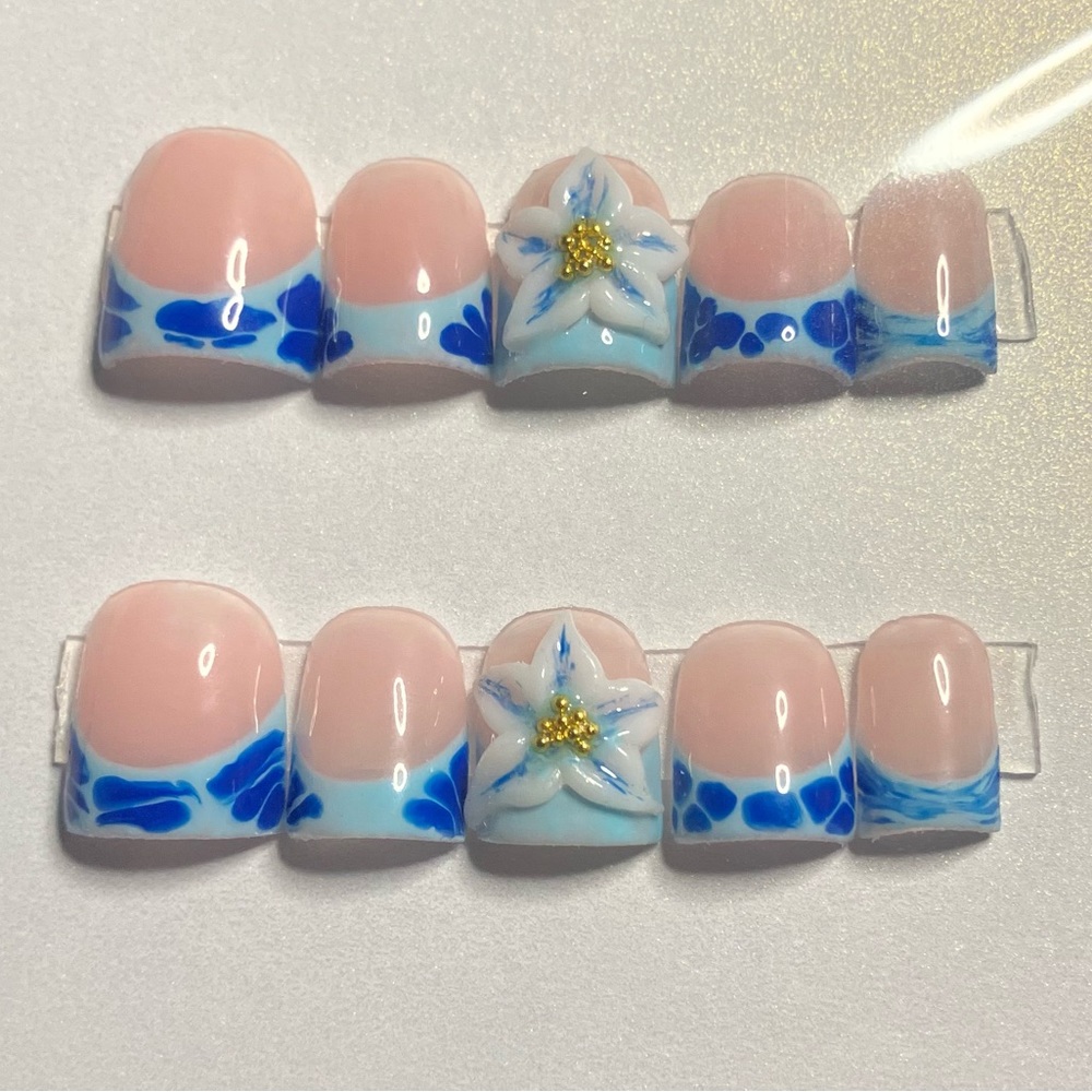 Pool Themed Summer Handmade Presson Nails Blue